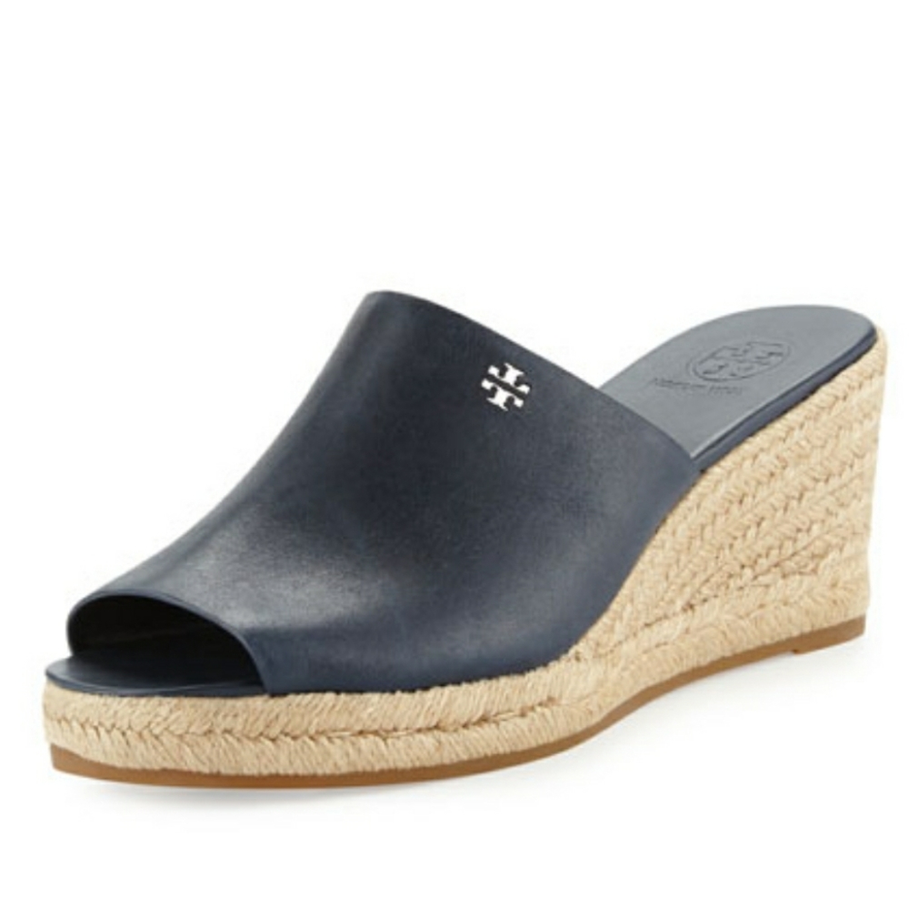 TORY BURCH navy leather bima espadrille wedge sandal size 7.5